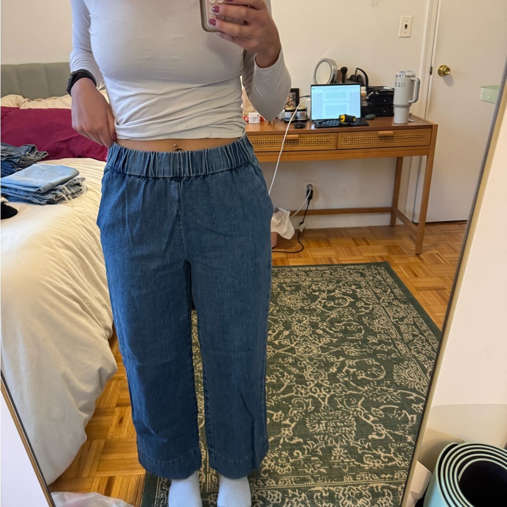 Blue Denim Wide-Leg Pants